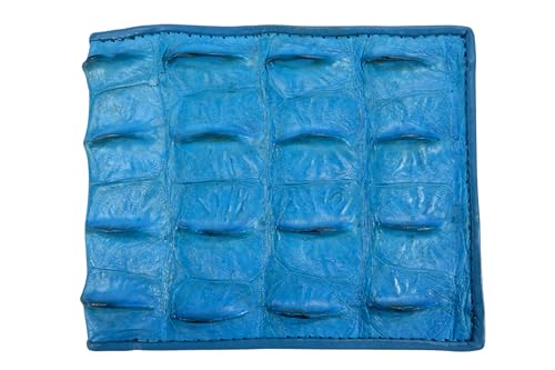 Image of Pelgio Genuine Crocodile Alligator Backbone Skin Leather Bifold Wallet ([B1] 6 Card Slots + 2 ID Windows + 2 Compartment for Bills, Sky Blue)