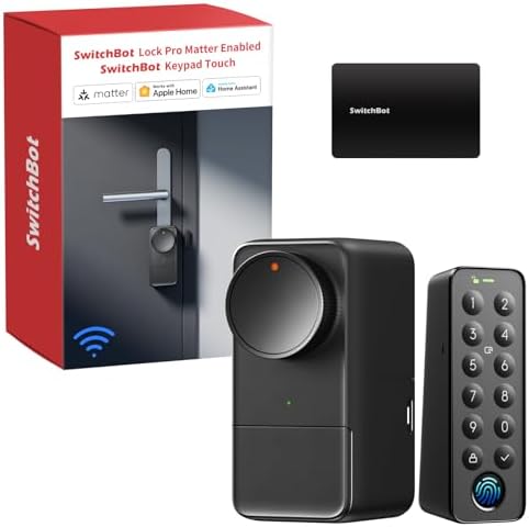 SwitchBot WLAN Smart Lock Pro mit Touchscreen-Tastatur, Matter Over WiFi, Elektronisches Türschloss Mit Aufladbarem Akku, Türöffner per App, Fingerprint, Code, Alexa, Google, unter