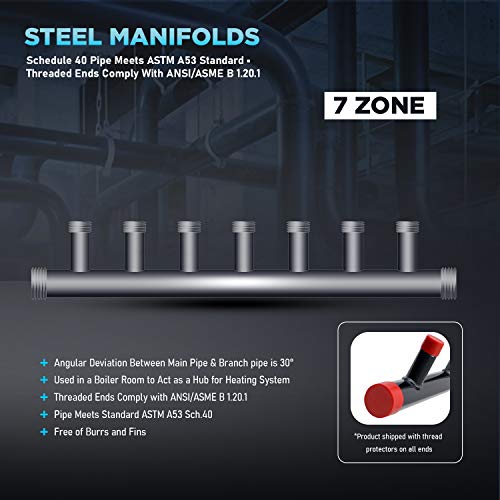 Image of Midline Valve SH7-2010-7-5 Steel Manifold, 2'' Base 7 Ports of 1'' 7'' Spacing, Black, 5 Pack