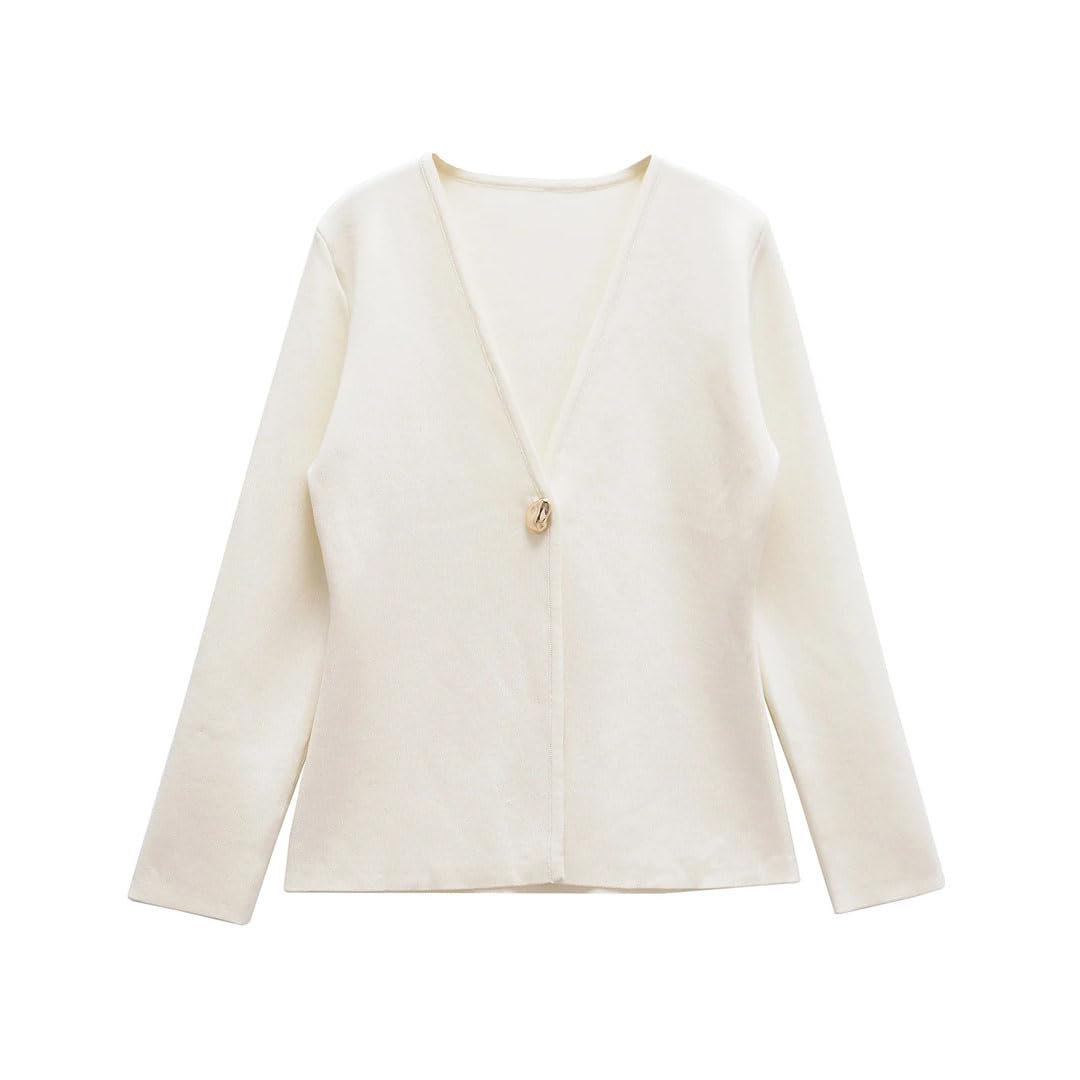 Womens Clothing V-Neck Long-Sleeved Knitted Single Button Jacket