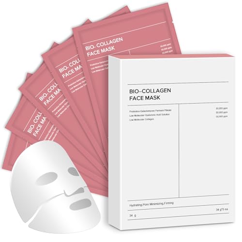 Mascarilla de Biocolágeno, 5 Mascarillas Profundas de Colágeno Orgánico, Refinamiento de Poros, Antienvejecimiento, Hidratación, Mejora de la piel
