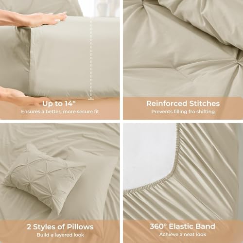 Image of Sasttie King Size Comforter Set, 7-Piece Bed in a Bag, Pintuck Bedding Set for All Season, Includes Comforter, Flat Sheet, Fitted Sheet, Pillowcases and Pillowshams, Linen
