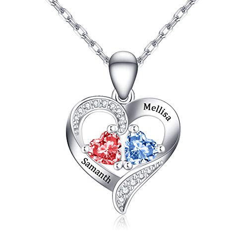 DayOfShe 925 Sterling Silver Personalized Heart Necklace with Birthstone Custom Mom Necklace with Names Engraved Infinity Promise Pendant for Her