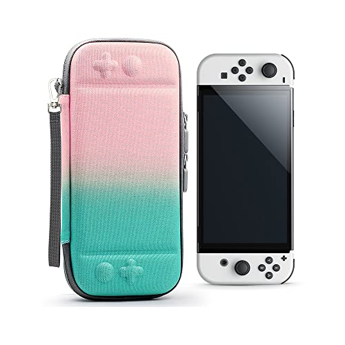 Switch OLED Case for Switch OLED Accessories, Switch Carrying Case Portable Travel Bag Compatible with Switch OLED Model (2021) & Nintendo Switch (PINK&GREEN)