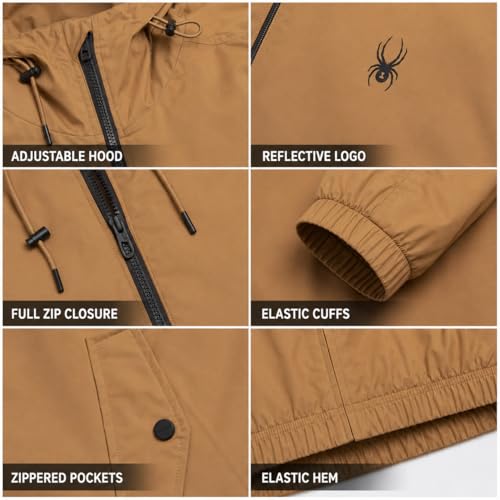 Image of Spyder Mens Windbreaker Jacket - Hooded Lightweight Breathable Hiking | Water Resistant, Full Zip, Everyday Layer for Hiking, Commutes, Travel, Errands, and Cool-Weather Days