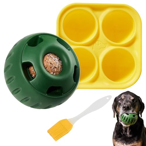 Qaestuan Schleckball für Hunde Pupsicle Kauspielzeug aus Naturkautschuk Leckerli-Tablett Spender DIY Feeder Ball Snack Ball Befüllbares Interaktives Hundespielzeug mit Form und Silikon Backpinsel