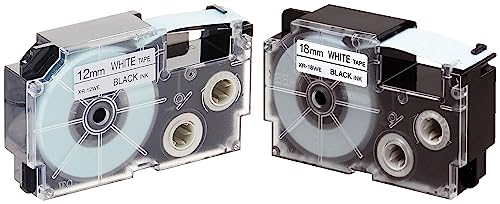 Image of Casio XR-18WE1 Label Printer Tape (Black and White) & Casio XR-12WE1 Label Printer Tape (Black and White)