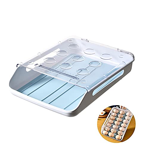 Egg Holder Auto Scrolling Down for Refrigerator, 21 Grid Egg Storage Container Deviled Egg Tray with Cover Plastic Egg Storage Box for Fridge