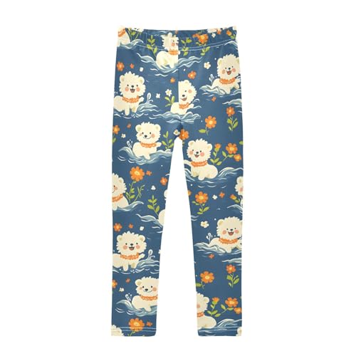 Kawaii Poodle Floral Girls Leggings Soft Stretch Workout Yoga Dance Pants for Kids Casual Tights