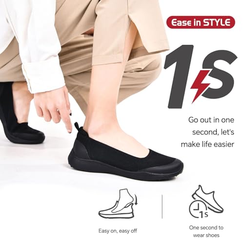 Women's Knit Slip On Walking Shoes - Comfort Ballet Flats with Rubber Sole & Arch Support3