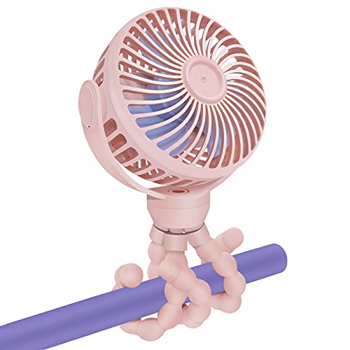 TRELC Mini-Handventilator, tragbarer Kinderwagen-Ventilator, 4000 mAh, batteriebetrieben, mit flexiblem Stativ, 360 ° drehbarer USB-Ventilator für Outdoor, Camping, Zelt, Laufband, Autositz (Pink) Cover