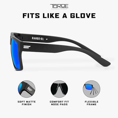 Image of TOROE Eyewear Matte Black RANGE XL Frame Sunglasses Light Weight TR90 Frame, Polarized Polycarbonate Lens