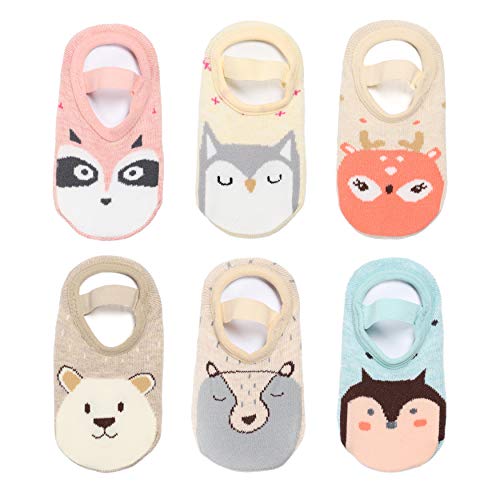 Dicry Baby Gripper Socks for Slip-Resistant First Walkers (Pink Animal, 6-12 Months)