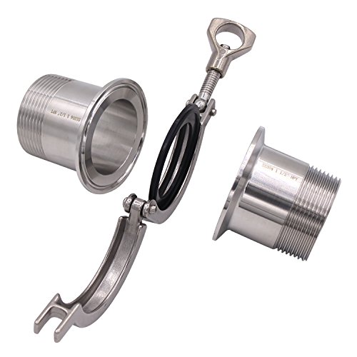 Image of DERNORD 2 Pcs Sanitary Male Threaded Ferrule Pipe Fittings + SUS304 Tri-clamp (Tri-clover Clamp) + FKM Gasket (Male Threaded Pipe Size:1-1 /2 Inch DN50)