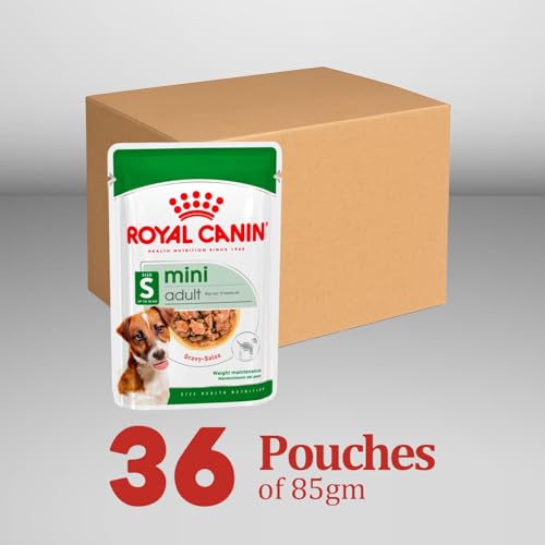 Image of Royal Canin Mini Adult Dog Food, Wet Gravy Food Pouch, Pack of 36 Pieces, Supports Ideal Weight, Healthy Bones & Optimal Health
