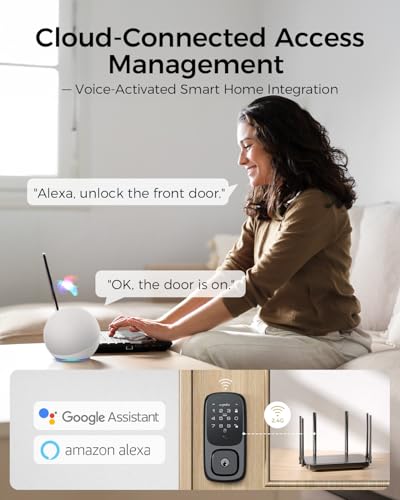 Image of ARPHA Keyless Entry Door Lock, Palmar Vein Recognition Deadbolt with Handleset for Front Door, Built-in WiFi, Amazon Alexa, Google Assistant, App-Control, Voice Control, NFC