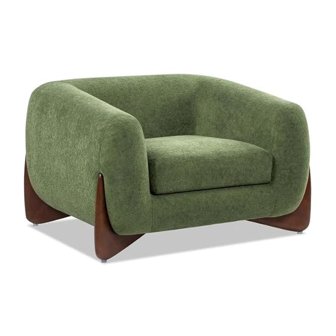 Image of Upholstered 3 Seater Sofa Three Seater Sofa with Wooden Legs for Living Room Hotels & Offices (One Seater Boucle Green)