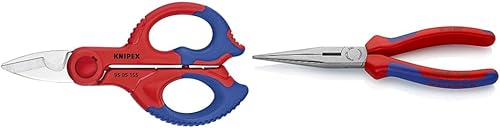 KNIPEX Tools - Tijeras de electricista (9505155SBA) y alicates de punta larga con cortador, paquete multicomponente (2612200)