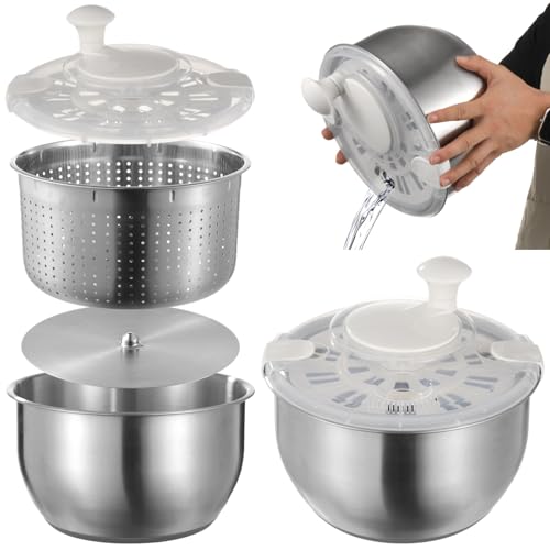 Large Stainless Steel Salad Spinner, Lettuce Spinner Vegetable Strainer Set, ...