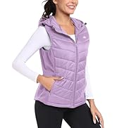 MoFiz Womens Puffer Softshell Vest Hooded Lightweight Insulated Hybrid Down Jacket Full Zip Runni...