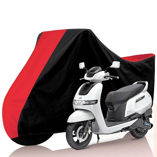 Image of All Weather Protection Two Wheeler Cover for TVS iQube Electric, Scooter & Scooty | Anti Dust, 100% Water Resistance, Heat Resistant, UV Proof - Triple Stitched | (Black Top Red)