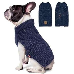 KYEESE Dog Sweater Pullover Dog Sweater for Medium Dogs Boy Comfy Dog Sweater Medium Size Dog Warm Dog Coats Stretchy Dog Clothes Medium Dog Sweater with Reflective Yarn, Navyblue, M