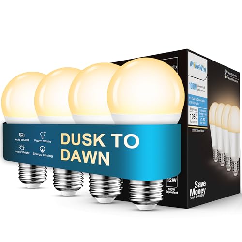 MikeWin Dusk to Dawn LED Bulbs 12W (100W) 3000K 4-Pack