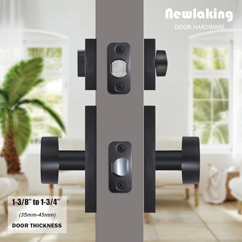 Newlaking Zinc Alloy Passage Door Knob with Deadbolt, Matte Black by Newlaking - Used condition - Image 3