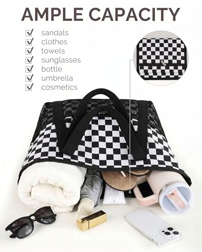 Image of HOMESPON Beach Bag Large Waterproof Sandproof Tote for Women with Zipper and Mesh Pockets