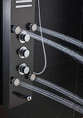 Sistema de Columna de Ducha con Panel LED, Resistente al Agua, con Chorros de Masaje y Acabado en Acero Inoxidable Cepillado en Negro miniatura 5