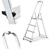 trittleiter 4 stufen hornbach Robuste Aluminium-Konstruktion: Diese vierstufige Haushaltsleiter ist aus stabilem und leichtem Aluminium gefertigt und bietet Langlebigkeit und eine leichte Konstruktion. Ideal für die tägliche Arbeit im Haushalt und gelegentliche Renovierungsarbeiten.