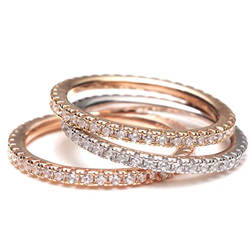 A.UN jewelry リング レディース エタニティリング 指輪 1個販売 シンプル 人気 シルバー 華奢 誕生日 クリスマス 記念日 プレゼント 0.41ct cz ダイヤ41～44石【k18 ピンクゴールドカラー 10号】