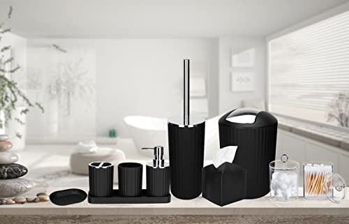 Black Bathroom Accessories Set, 10 Pcs Plastic Bathroom Accessory Set With Trash Can,Toilet Brush Holder,Soap Dispenser,Soap Dish,Toothbrush Holder And Cup,Tray,Qtip Holder,Tissue Box Cover #TOP6