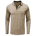 PICKLION Mens Long Sleeve Polo Shirts Casual Moisture Wicking Golf Polo Shirts with Pocket Beige