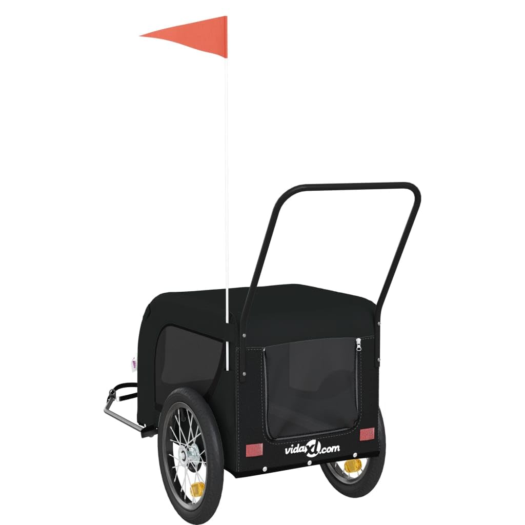 Homgoday Remolque de bicicleta para mascotas, tela Oxford negra y hierro, remolque de bicicleta para perro, carrito de mascotas con bandera de seguridad para bicicleta, carro de bicicleta para