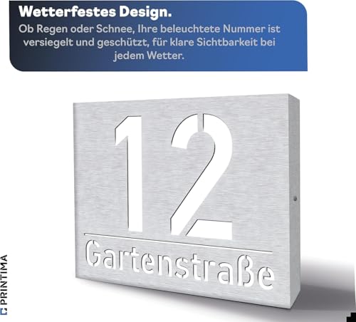 Hausnummer Printima Premium mit personalisierter Gravur und Beleuchtung