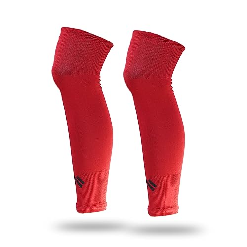 Image of Mizaki Anti-Slip Football Socks and Leg sleeve Combo Pack for Men & Women - Football Grip Stockings with Rubber Pad Grip Technology with UV Protection Leg sleeve