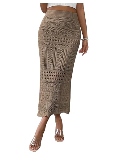 SOLY HUX Women's Summer Hollow Out Crochet Knit Skirts High Waisted Bodycon Long Skirts