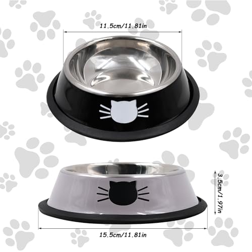 Katzennäpfe 2er Set aus Edelstahl für Katzen und kleine Hunde, Rutschhemmender Futternapf mit abnehmbarem Gummiring, Pflegeleichtes Napfset in Grau und Schwarz