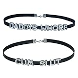 2PCS Sexy CUM Slut DADDY'S WHORE Chokers Necklaces For Valentine's Day Gift,DDLG Collar Chokers Matching Daddy Lingerie For Lover's Cosplay Costume,Punk Leather Dad Collars For Women Honey Princess Slutwife,Dating Outfit Accessories Jewelry