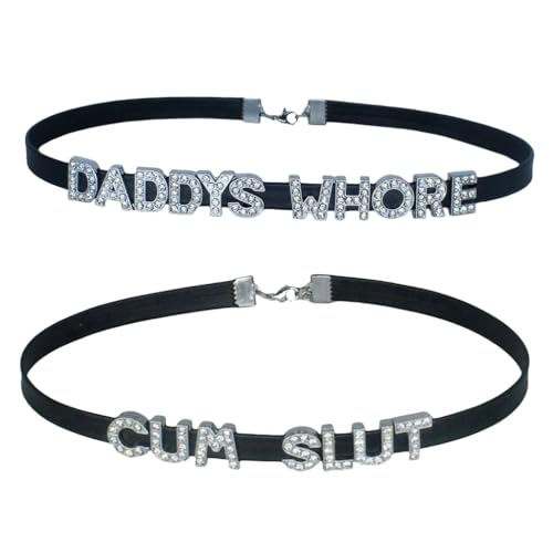 2PCS Sexy CUM Slut DADDY'S WHORE Chokers Necklaces For Valentine's Day Gift,DDLG Collar Chokers Matching Daddy Lingerie For Lover's Cosplay Costume,Punk Leather Dad Collars For Women Honey Princess Slutwife,Dating Outfit Accessories Jewelry