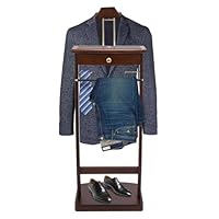 QUEMARQUE Clothes Valet Stand, Wood Valet Stand Suit Rack Stand with Drawer for Men/Women, Contour Hanger, Trouser Bar, Belt Hooks Shoe Rack, Freestanding Valet Stand