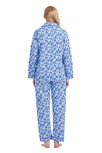 Image of GLOBAL Women Cotton Pajamas Long Sleeve PJs Button Down Sleepwear S-3XL