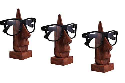 IndiaBigShop Wood Spectacle Holder Wood Nose Premium Quality Eyeglass Holder/Spectacle Display Stand - Unique Desktop Accessory and Gifts Exclusive Deals Set of 3 Cover