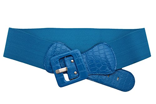 TFJ Women Fashion Stretch Belt Waist Hip Square Buckle M L XL Cobalt Blue3
