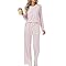 Rapbin Schlafanzug Damen Lang Pyjama Sets Rundhals Gestreift Zweiteiliger Nachtwäsche Langarm Oberteil und Schlafhose mit Taschen(Rosa-weiß gestreift M)