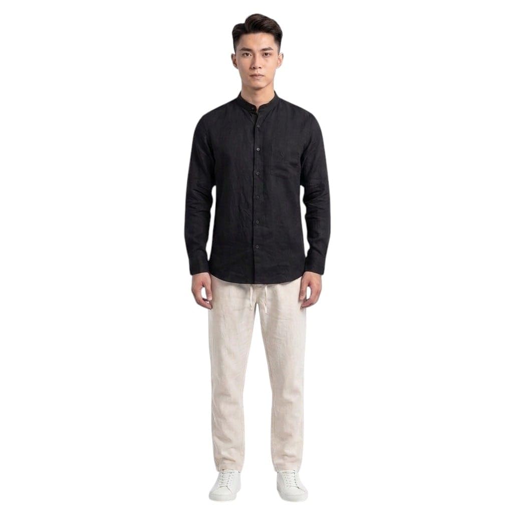 Linen Blend Chinese Collar Shirt & Baggy Trouser Combo Set.-image-29