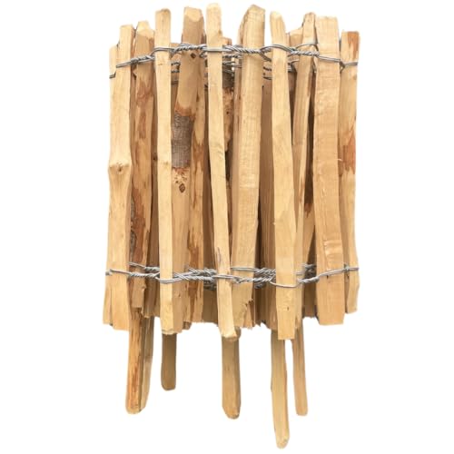 Sevico Staketenzaun imprägniert Haselnuss Holzzaun Haselnussholz Zaunlatte Rollzaun Kastanienzaun Gartenzaun 60 cm x 5m+ Pflock, Lattenabstand: 3-4 cm