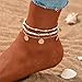 Qceasiy Shell Ankle Bracelet Set for Women, Gold Plated Boho Bead Adjustable Anklet, Hawaiian Beach Seashell Pearl Heart Starfish Conch Foot Jewelry Gifts (Disc 3Pcs)