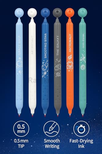 Image of Space Theme Premium Gel Pens Set for Students | Smooth Writing Fine Tip 0.5mm Pen Kit | Non-Smudging Ink | Cute Stationery Gift for Girls, Boys & Kids